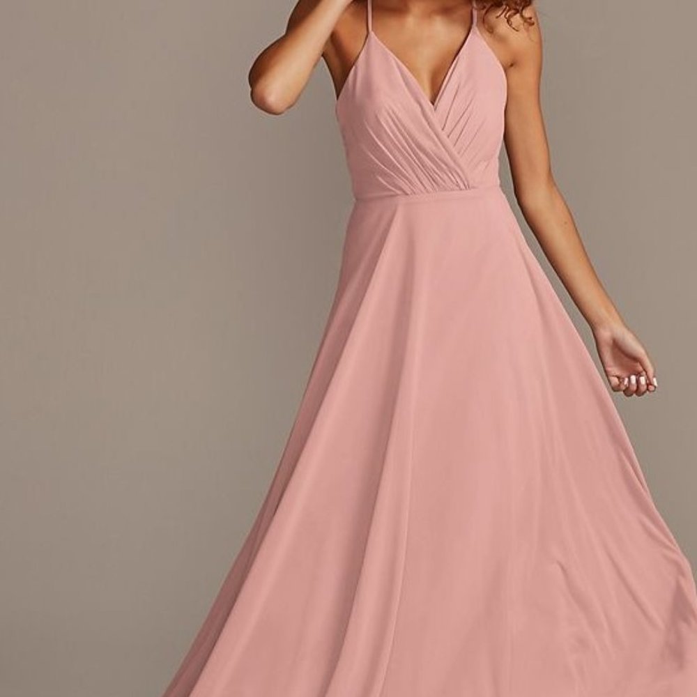 Ballet Pink Spaghetti Strap Full Skirt Bridesmaid Dress